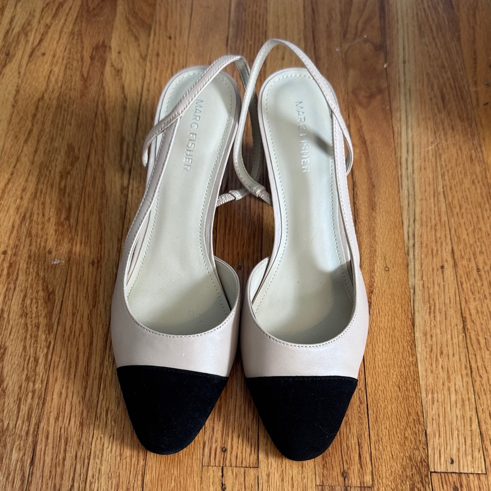 Marc Fisher Women's Black and Tan Slingback Heels